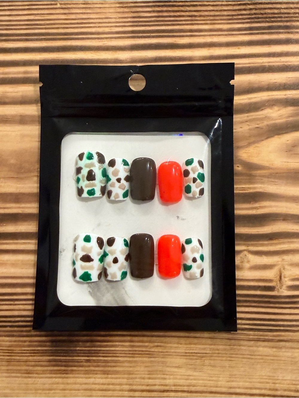 Brown, Orange & Green Camo Press-On Nail Set